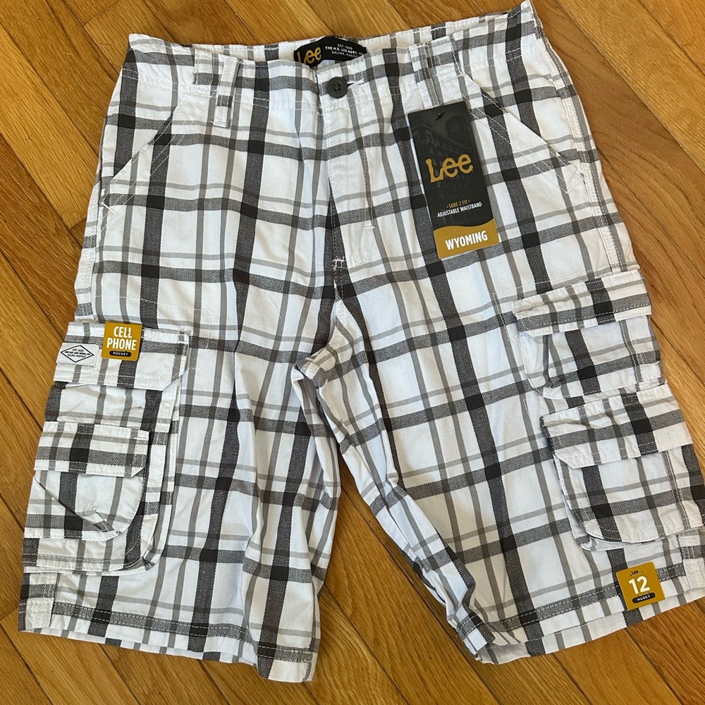 Boys Lee Plaid Cargo Shorts in Black and White Size 12 Husky